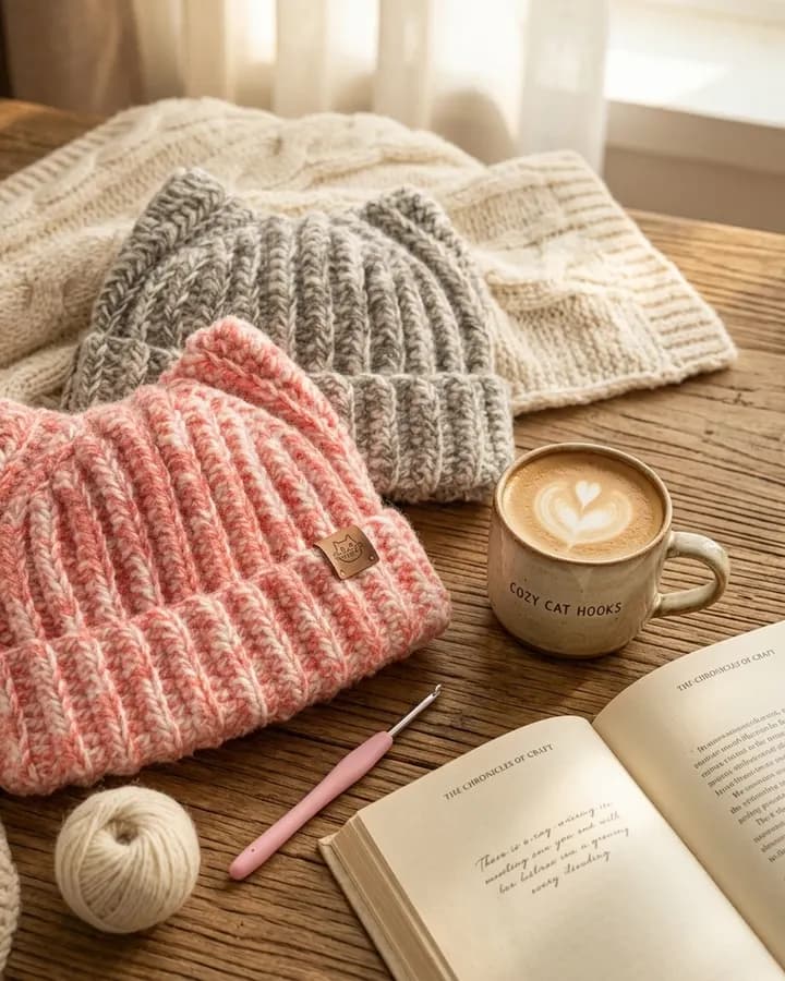 Fuzzy Cat-Ear Ribbed Beanie crochet pattern, photo 1