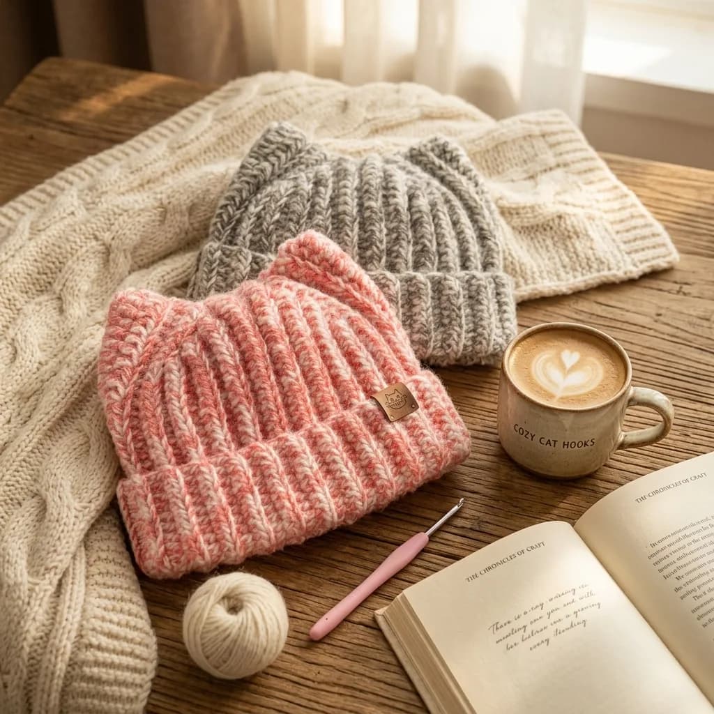 Fuzzy Cat-Ear Ribbed Beanie crochet pattern, photo 1