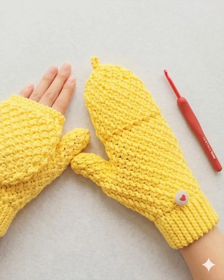 Cozy Convertible Flap Mittens crochet pattern, photo 1