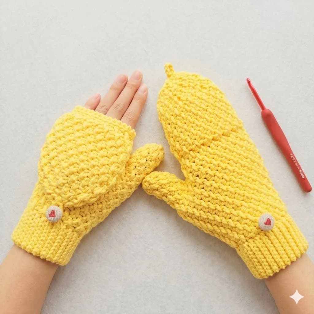 Cozy Convertible Flap Mittens crochet pattern, photo 1