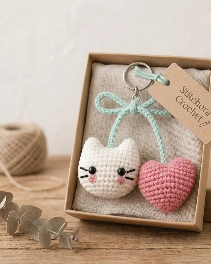 Cute Cat & Heart Bag Charm