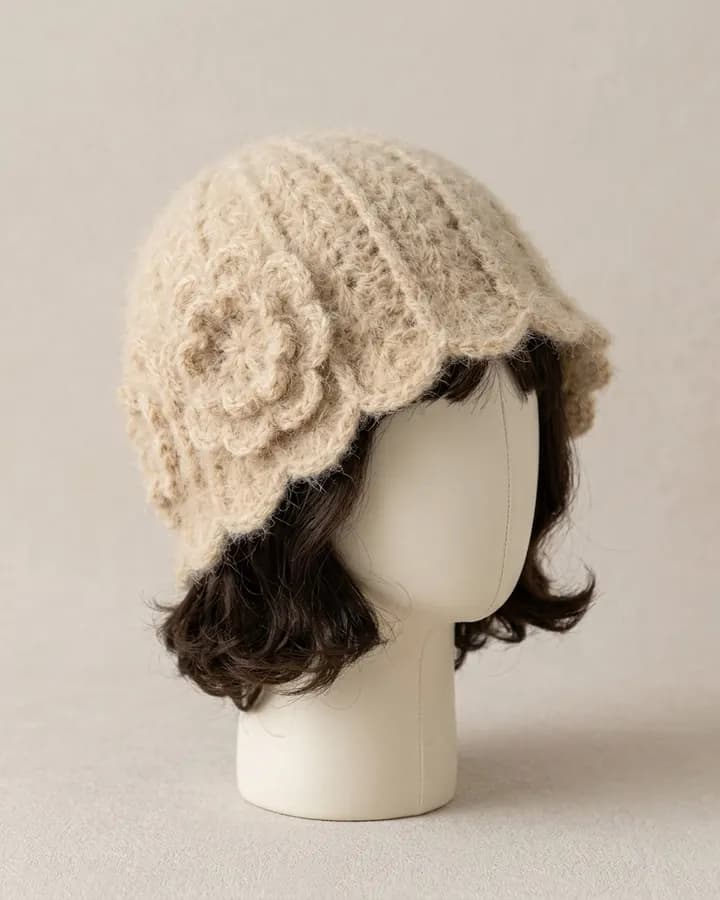Chunky Beanie with Flower crochet pattern, photo 1