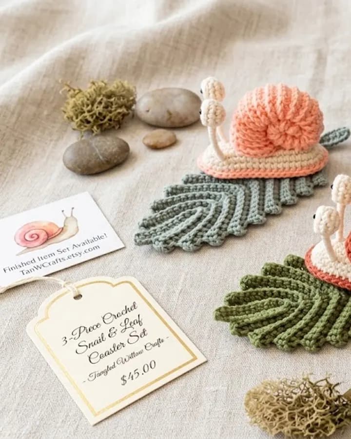 Little Snail & Dream Leaf Phone Holder crochet pattern, photo 1