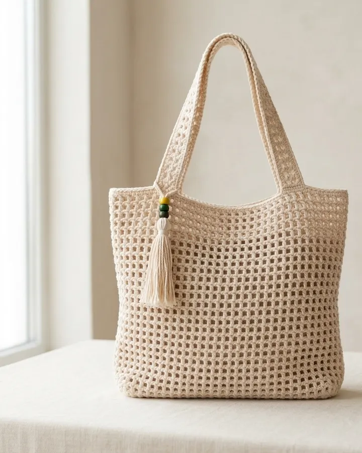 Boho Tassel Mesh Tote Bag crochet pattern, photo 1