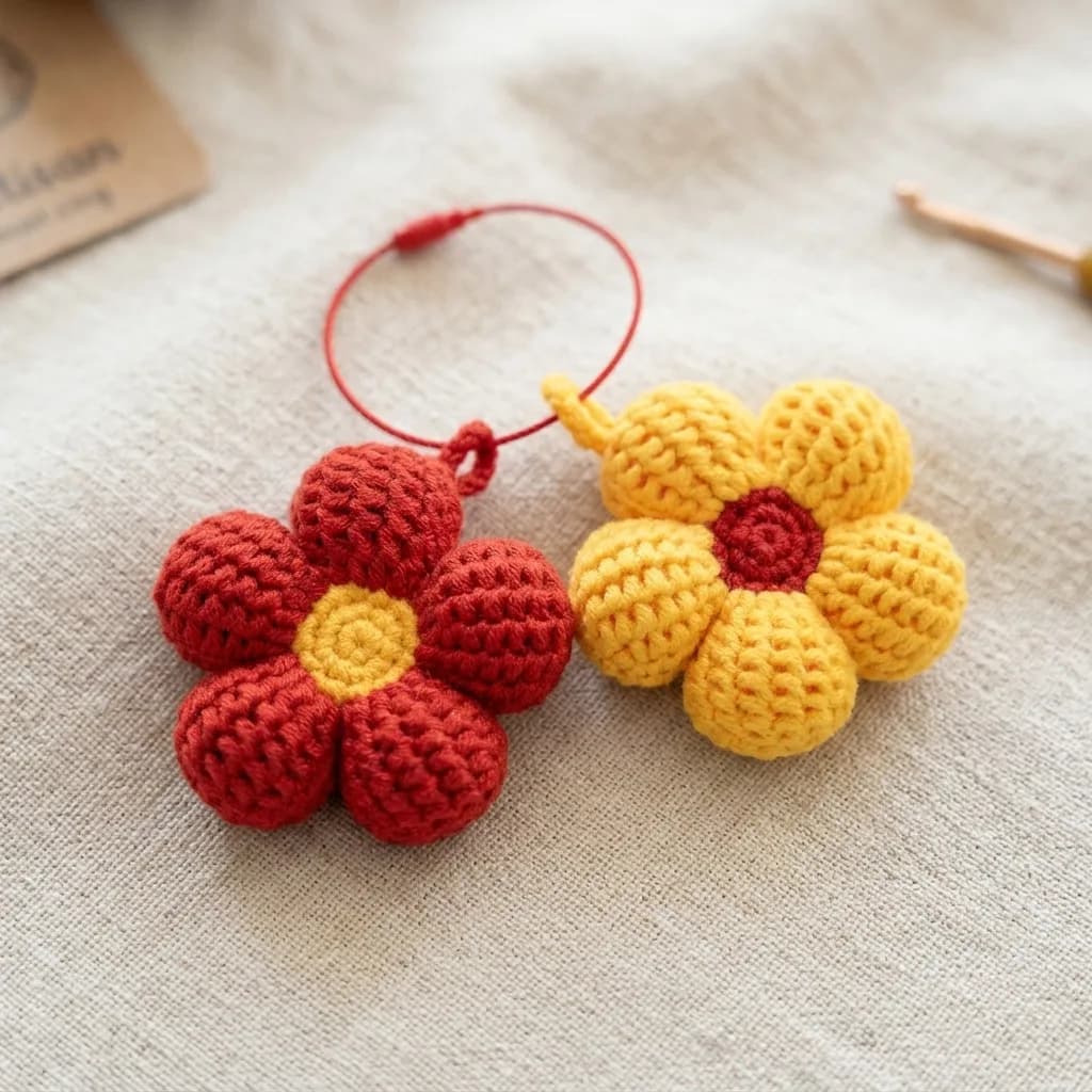 Puffy Tunisian Flower Keychain