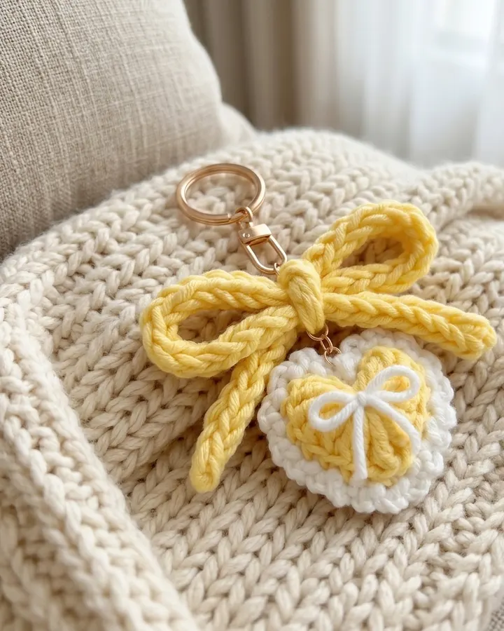 Stuffed Heart Keychain with Bow crochet pattern, photo 1