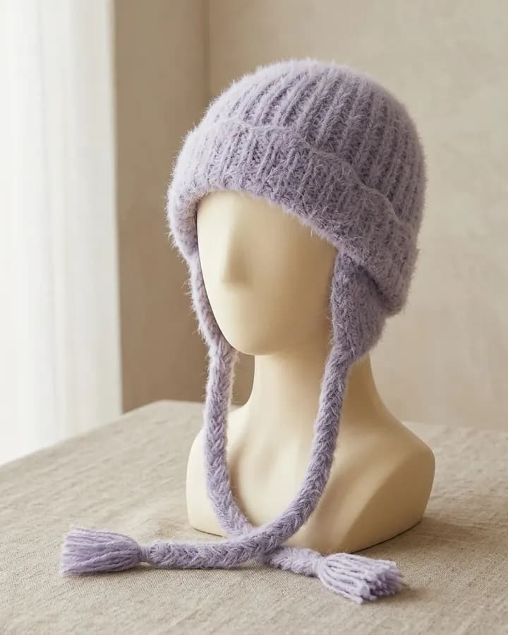 Faux-Knit Ribbed Earflap Hat crochet pattern, photo 1
