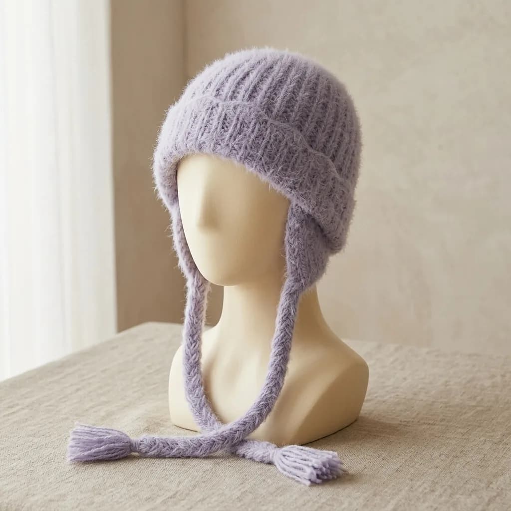 Faux-Knit Ribbed Earflap Hat crochet pattern, photo 1