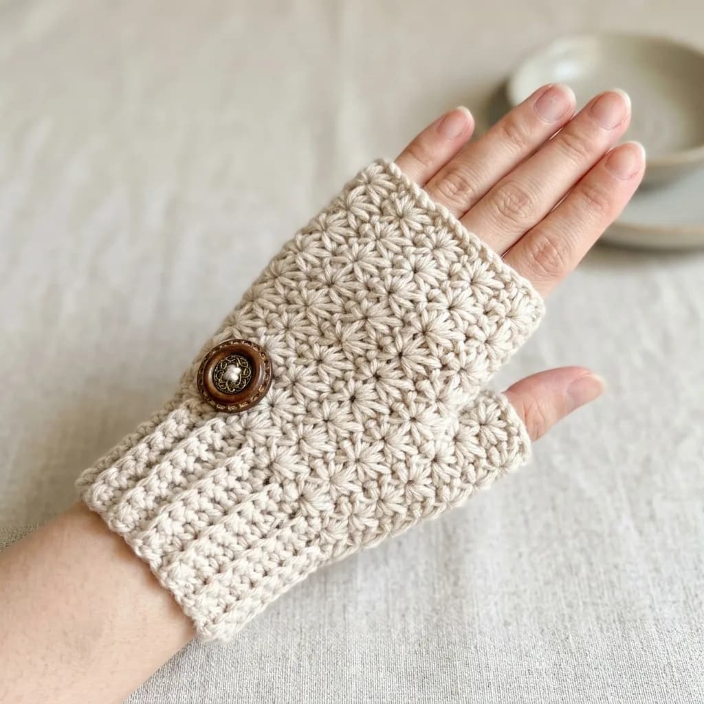 Apricot Star Stitch Fingerless Gloves crochet pattern, photo 1