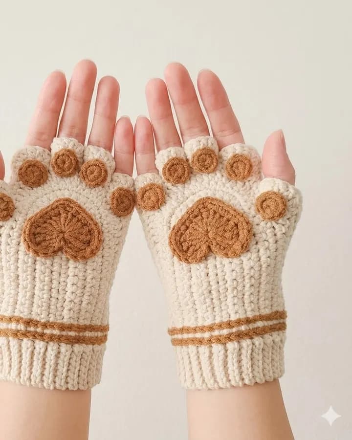 Reversible Paw Beans Fingerless Gloves crochet pattern, photo 1