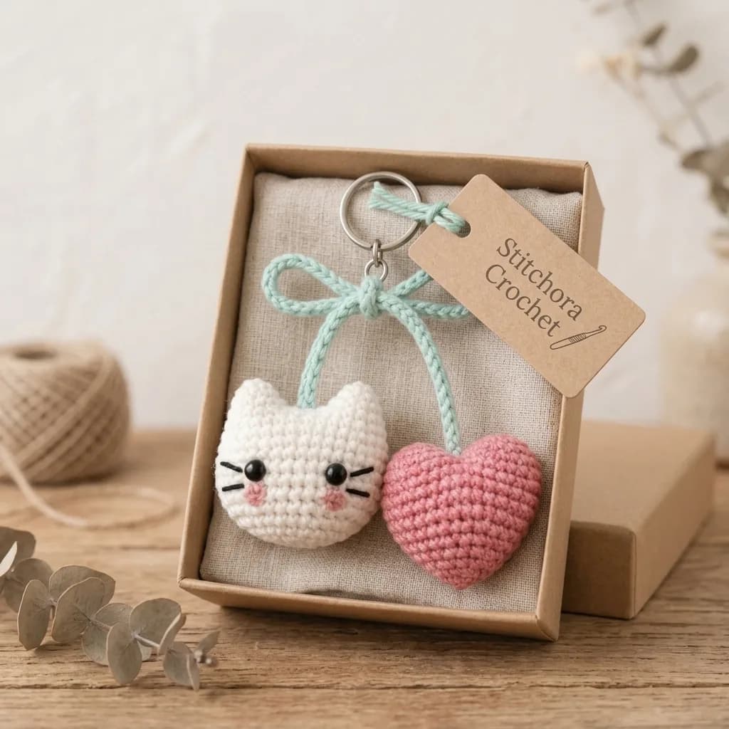 Cute Cat & Heart Bag Charm
