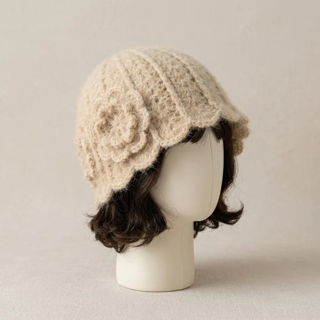 Chunky Beanie with Flower crochet pattern, photo 1