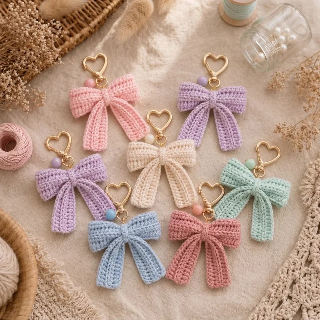 Ribbed Bow Keychain crochet pattern, photo 1