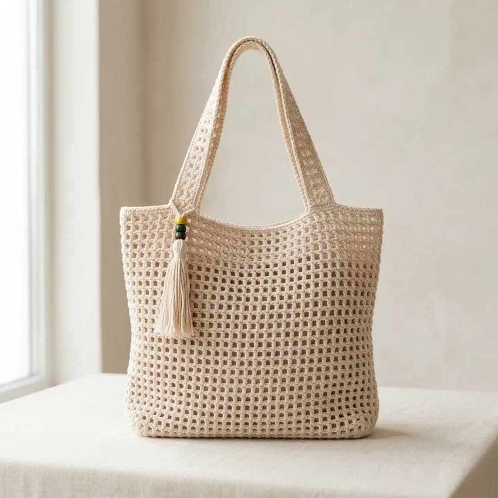 Boho Tassel Mesh Tote Bag crochet pattern, photo 1