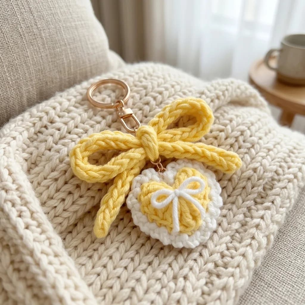 Stuffed Heart Keychain with Bow crochet pattern, photo 1