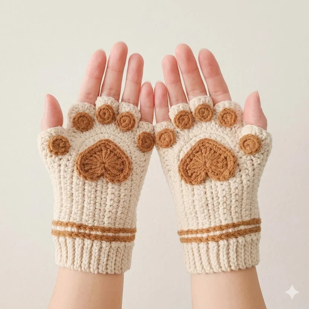 Reversible Paw Beans Fingerless Gloves crochet pattern, photo 1